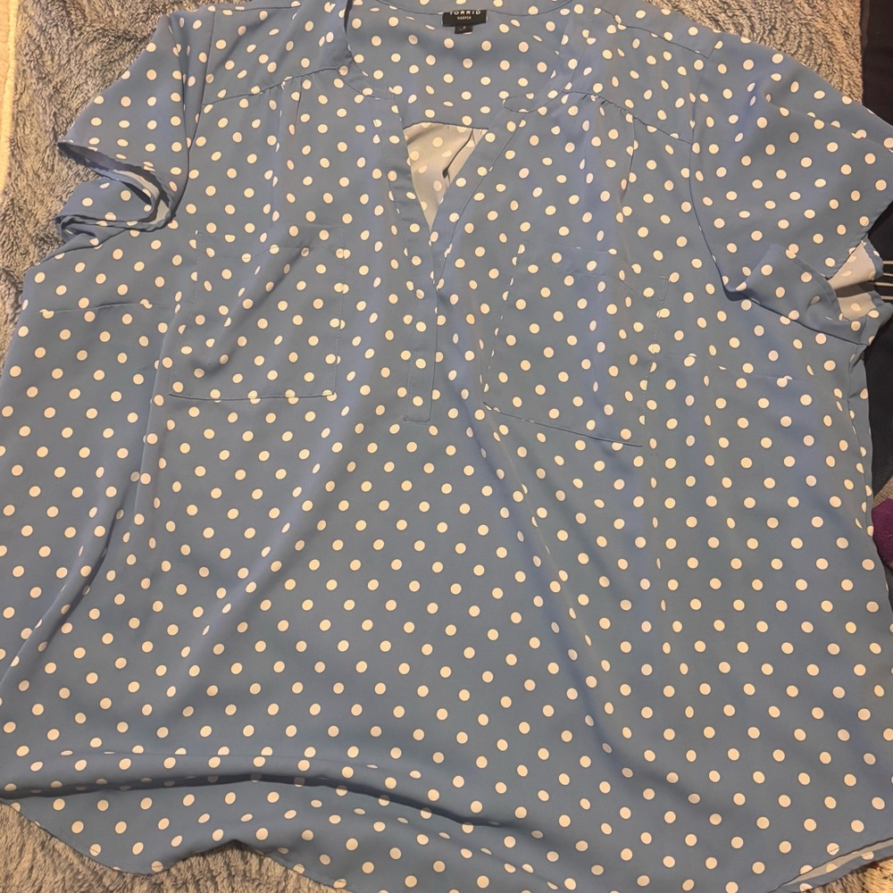 Torrid Plus Size Harper Blue and White Polka Dot Top